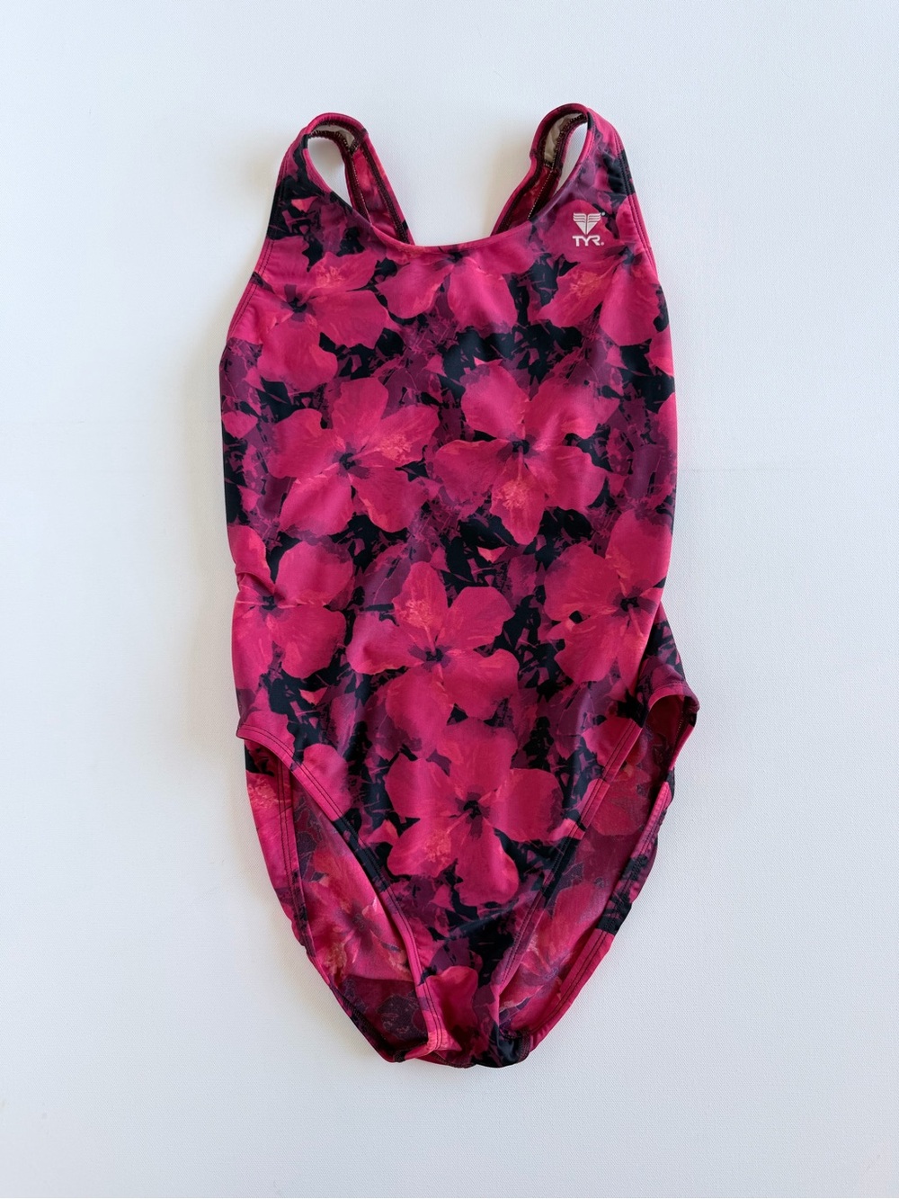 TYR Hibiscus Floral One Piece Swimsuit Magenta Black Size 36